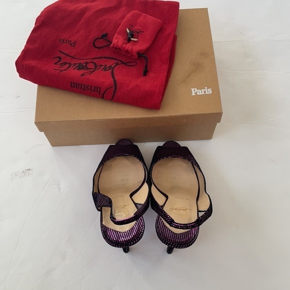Christian Louboutin No Prive Metallic Fuschia slingback stiletto heels 39.5 - Picture 11 of 11